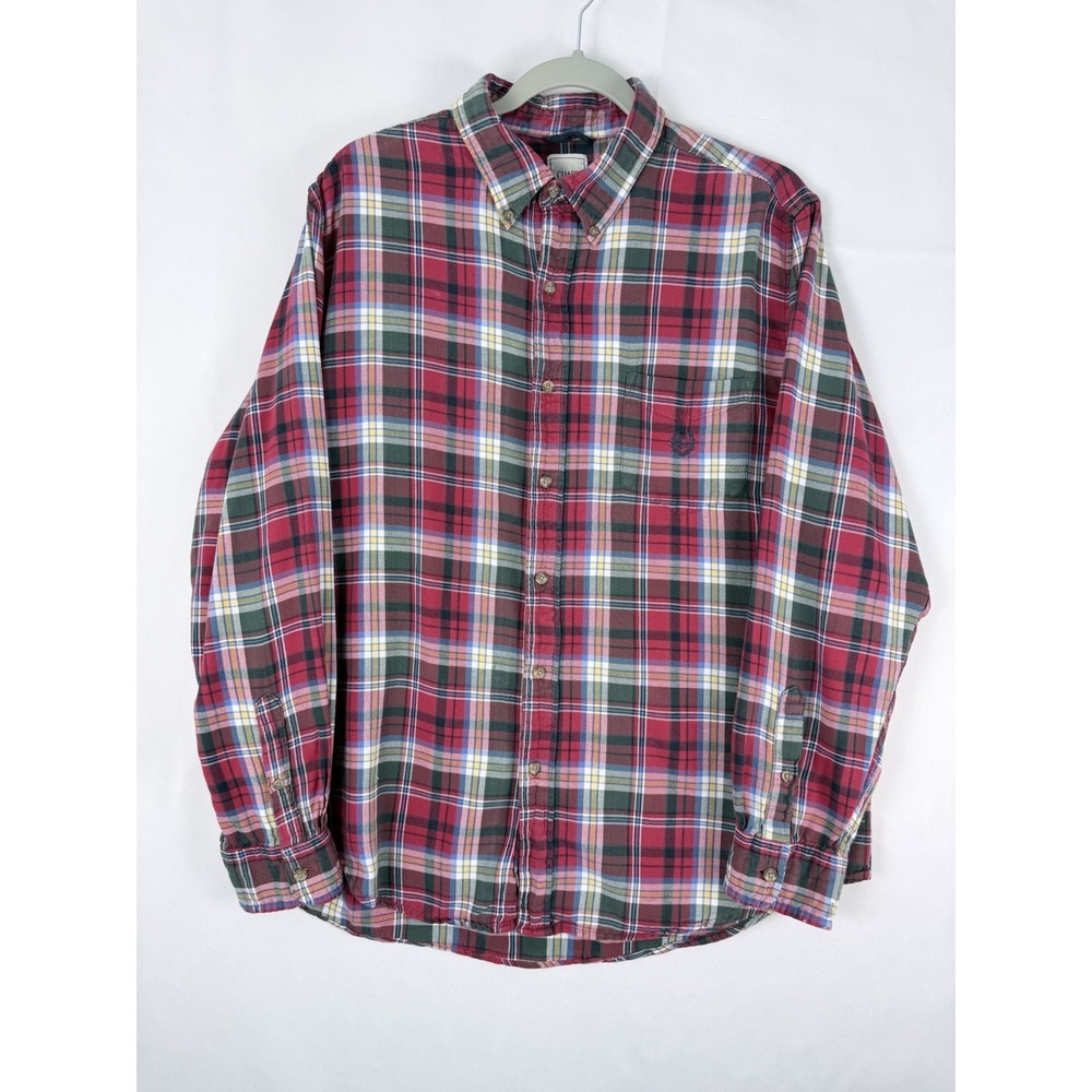 Chaps Men's XL Flannel Shirt Red Green Tartan Plaid 100% Cotton Button Down